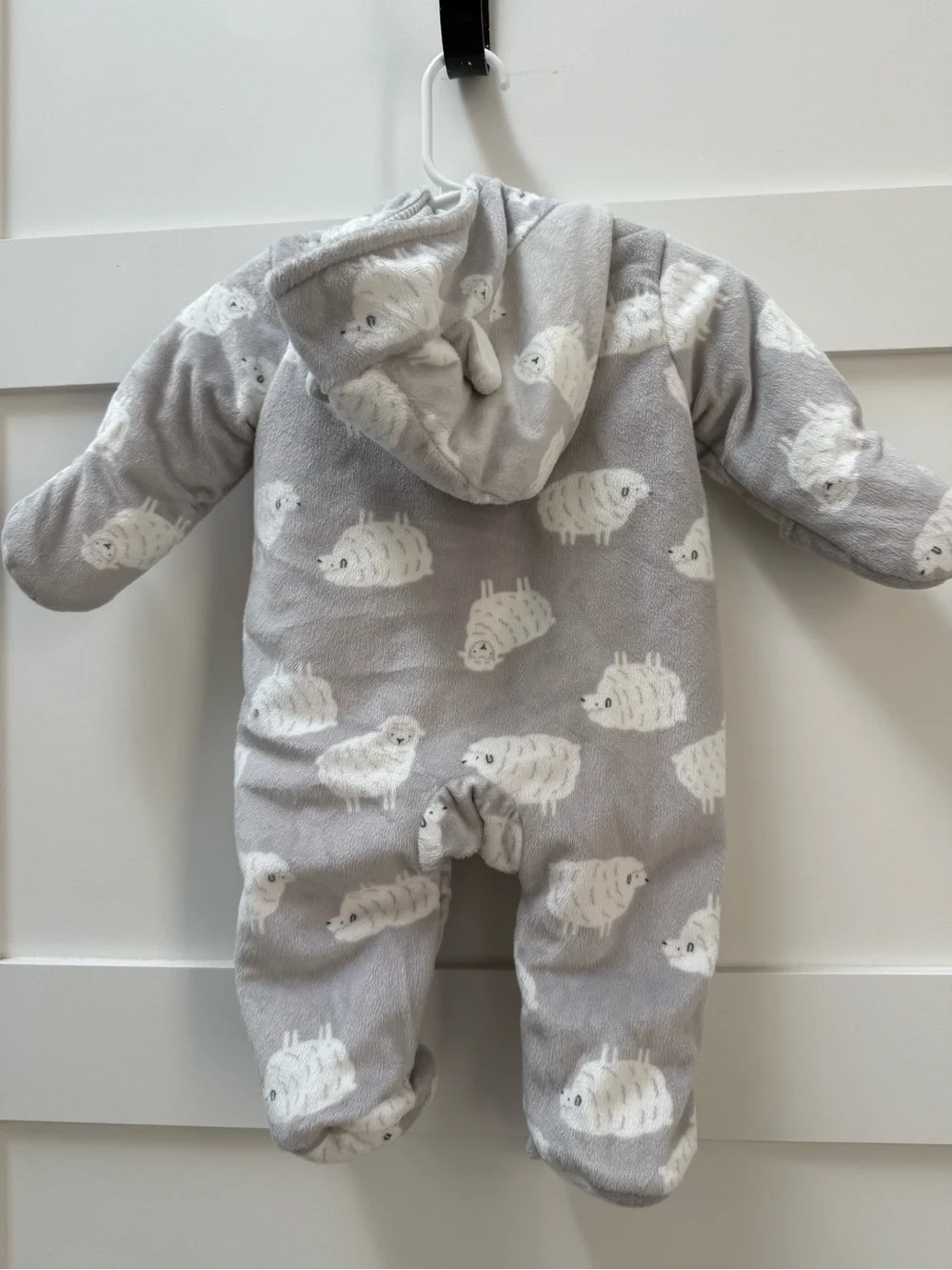 Carter's Grey Lamb Print Fleece Hooded One-Piece Footie